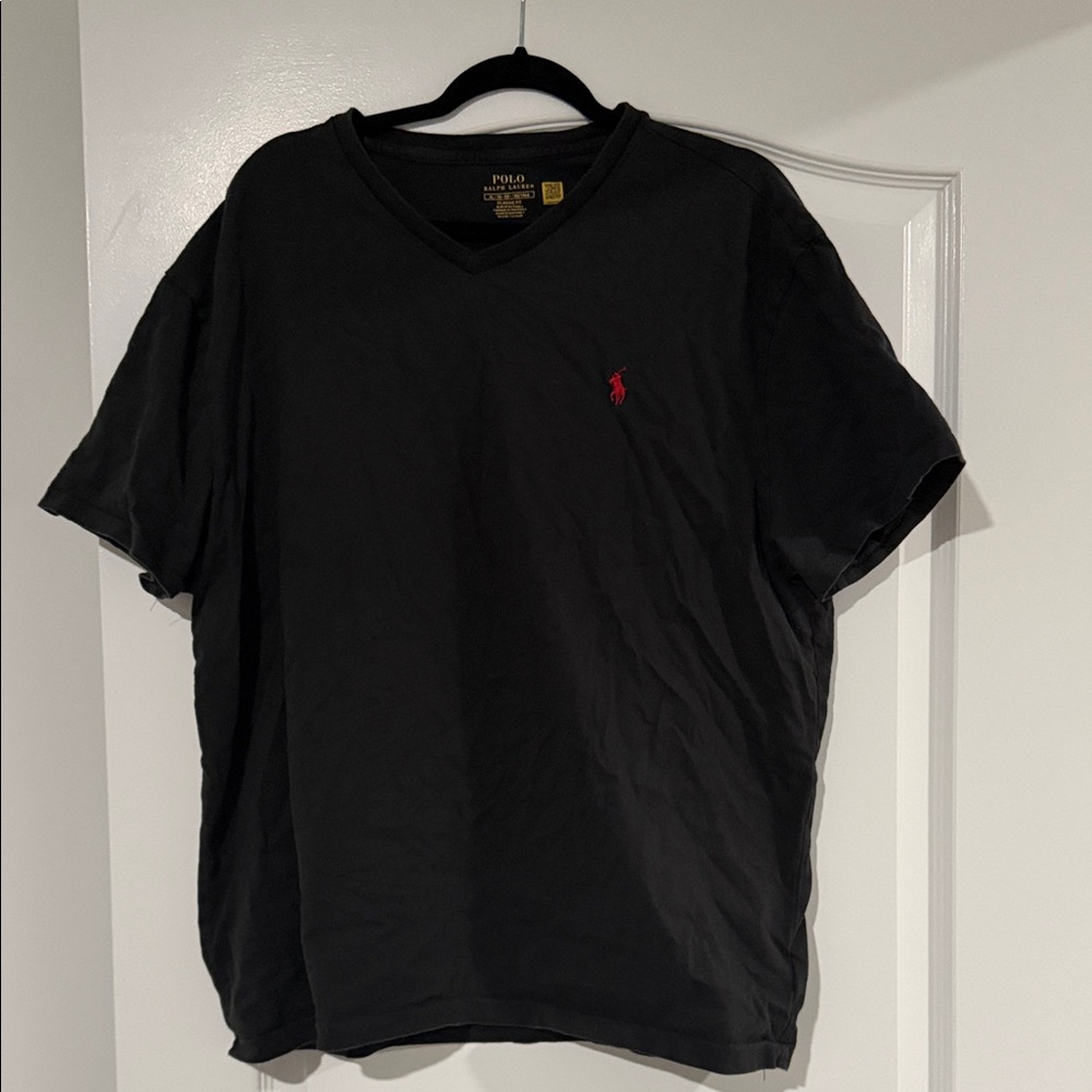 Polo by Ralph Lauren Black V-Neck T-Shirt with Red Pony